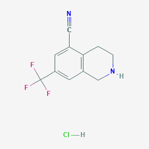 Chemical structure of 7-(Trifluoromethyl)-1,2,3,4-tetrahydroisoquinoline-5-carbonitrilehydrochloride