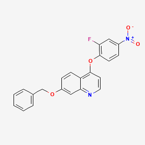 Chemical structure of 7-(benzyloxy)-4-(2-fluoro-4-nitrophenoxy)quinoline