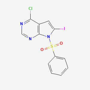 Chemical structure of 4-Chloro-6-iodo-7-phenylsulfonyl-7H-pyrrolo[2,3-D]pyrimidine