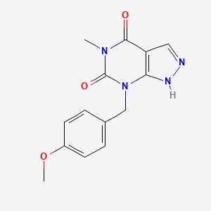 Chemical structure of 7-(4-Methoxybenzyl)-5-methyl-2H-pyrazolo[3,4-d]pyrimidine-4,6(5H,7H)-dione