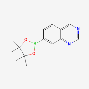 Chemical structure of 7-(4,4,5,5-Tetramethyl-1,3,2-dioxaborolan-2-yl)quinazoline