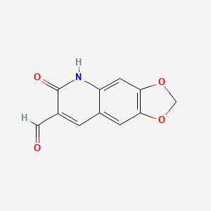 Chemical structure of 6-Oxo-5,6-dihydro[1,3]dioxolo[4,5-g]quinoline-7-carbaldehyde