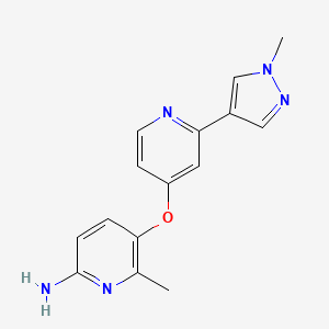 Chemical structure of 6-methyl-5-((2-(1-methyl-1H-pyrazol-4-yl)pyridin-4-yl)oxy)pyridin-2-amine