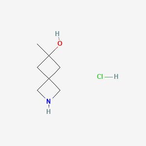 Chemical structure of 6-Methyl-2-azaspiro[3.3]heptan-6-ol hydrochloride