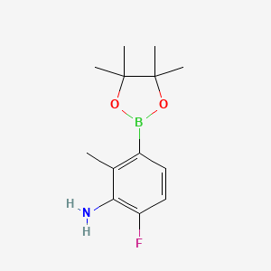 Chemical structure of 6-Fluoro-2-methyl-3-(4,4,5,5-tetramethyl-1,3,2-dioxaborolan-2-yl)aniline