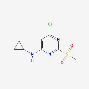 Chemical structure of 6-Chloro-N-cyclopropyl-2-(methylsulfonyl)pyrimidin-4-amine