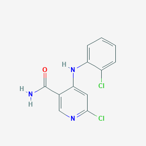 Chemical structure of 6-chloro-4-((2-chlorophenyl)amino)nicotinamide