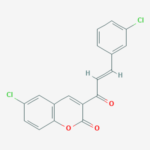 Chemical structure of (E)-6-chloro-3-(3-(3-chlorophenyl)acryloyl)-2H-chromen-2-one