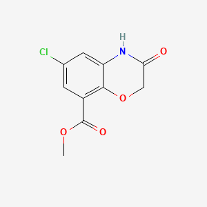 Chemical structure of 6-Chloro-3,4-dihydro-3-oxo-2H-1,4-benzoxazine-8-carboxylic acid methyl ester