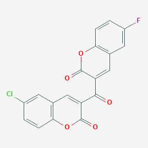 Chemical structure of 3-(6-Chloro-2-oxochromene-3-carbonyl)-6-fluorochromen-2-one