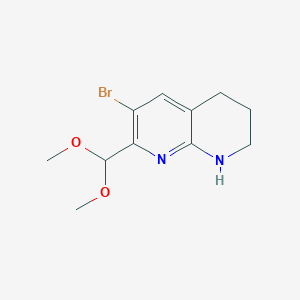 Chemical structure of 6-Bromo-7-(dimethoxymethyl)-1,2,3,4-tetrahydro-1,8-naphthyridine
