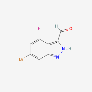 Chemical structure of 6-Bromo-4-fluoro-1H-indazole-3-carbaldehyde