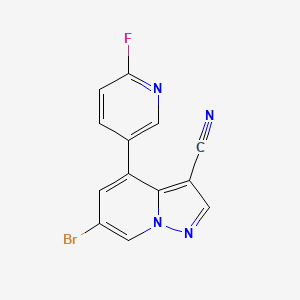 Chemical structure of 6-Bromo-4-(6-fluoropyridin-3-yl)pyrazolo[1,5-a]pyridine-3-carbonitrile