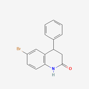 Chemical structure of 6-Bromo-3,4-dihydro-4-phenyl-carbostyril