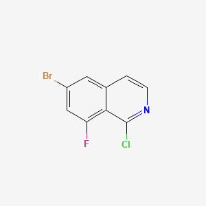 Chemical structure of 6-Bromo-1-chloro-8-fluoroisoquinoline
