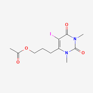 Chemical structure of 6-[3-(Acetyloxy)propyl]-5-iodo-1,3-dimethyl-2,4(1H,3H)-pyrimidinedione