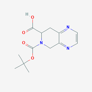 Chemical structure of 6-[(tert-butoxy)carbonyl]-5H,6H,7H,8H-pyrido[3,4-b]pyrazine-7-carboxylic acid