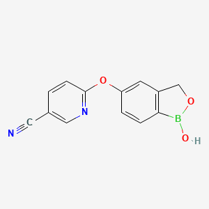 Chemical structure of 6-[(1-Hydroxy-1,3-dihydro-2,1-benzoxaborol-5-yl)oxy]nicotinonitrile
