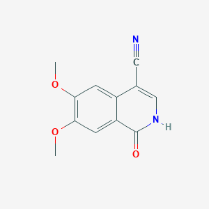 Chemical structure of 6,7-Dimethoxy-1-oxo-1,2-dihydroisoquinoline-4-carbonitrile