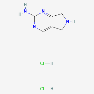 Chemical structure of 5H,6H,7H-pyrrolo[3,4-d]pyrimidin-2-amine dihydrochloride