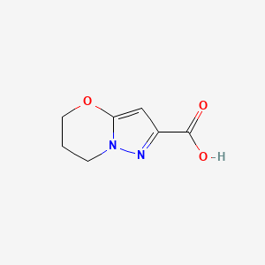 Chemical structure of 5H,6H,7H-pyrazolo(3,2-b)(1,3)oxazine-2-carboxylic acid