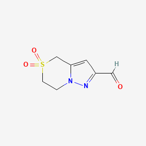 Chemical structure of 6,7-Dihydro-4H-pyrazolo[5,1-c][1,4]thiazine-2-carbaldehyde 5,5-dioxide