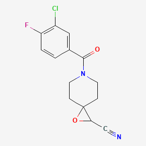 Chemical structure of 6-(3-chloro-4-fluorobenzoyl)-2-cyano-1-oxa-6-azaspiro[2.5]octane