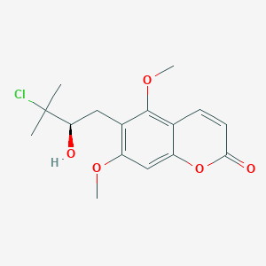 Chemical structure of 6-(3-Chloro-2-hydroxy-3-methylbutyl)-5,7-dimethoxycoumarin