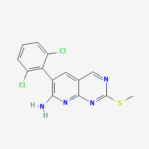Chemical structure of 6-(2,6-dichlorophenyl)-2-(methylthio)pyrido[2,3-d]pyrimidin-7-amine