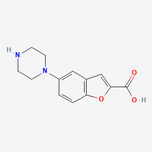 Chemical structure of 5-(Piperazin-1-yl)benzofuran-2-carboxylic acid