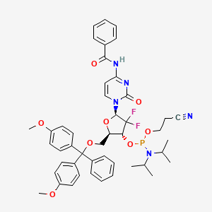 Chemical structure of 5'-O-DMT-N4-Benzoyl-2',2'-difluoro-2'-deoxycytidine 3'-CE phosphoramidite