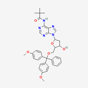 Chemical structure of 5'-O-(4,4'-Dimethoxytrityl)-N6-pivaloyl-2'-deoxyadenosine