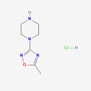 Chemical structure of 1-(5-Methyl-1,2,4-oxadiazol-3-yl)piperazine hydrochloride