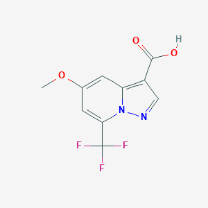 Chemical structure of 5-Methoxy-7-(trifluoromethyl)pyrazolo[1,5-a]pyridine-3-carboxylic acid