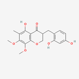 Chemical structure of 5-Hydroxy-7,8-dimethoxy-6-methyl-3-(3',4'-dihydroxybenzyl)chroman-4-one
