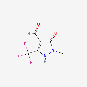 Chemical structure of 5-Hydroxy-1-methyl-3-(trifluoromethyl)-1H-pyrazole-4-carboxaldehyde