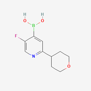 Chemical structure of 5-Fluoro-2-(oxan-4-yl)pyridine-4-boronic acid