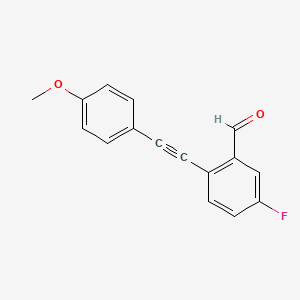 Chemical structure of 5-Fluoro-2-((4-methoxyphenyl)ethynyl)benzaldehyde