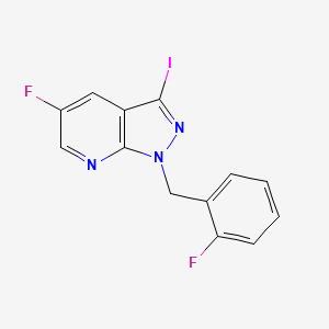 Chemical structure of 5-Fluoro-1-(2-fluorobenzyl)-3-iodo-1H-pyrazolo[3,4-b]pyridine