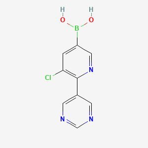 Chemical structure of 5-Chloro-6-(5-pyrimidyl)pyridine-3-boronic acid