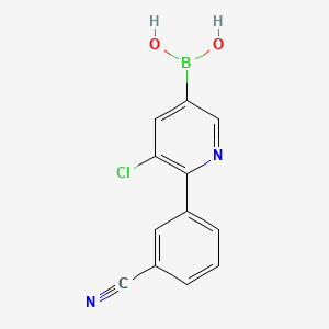 Chemical structure of 5-Chloro-6-(3-cyanophenyl)pyridine-3-boronic acid