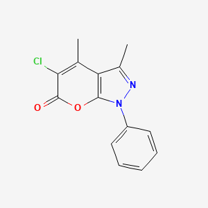 Chemical structure of 5-Chloro-3,4-dimethyl-1-phenylpyrano[2,3-c]pyrazol-6-one