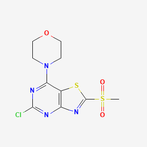 Chemical structure of 5-chloro-2-(methylsulfonyl)-7-morpholinothiazolo[4,5-d]pyrimidine