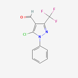 Chemical structure of 5-Chloro-1-phenyl-3-(trifluoromethyl)-1H-pyrazole-4-carbaldehyde
