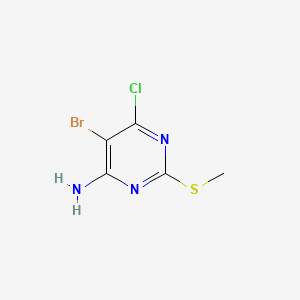 Chemical structure of 5-Bromo-6-chloro-2-(methylthio)pyrimidin-4-amine