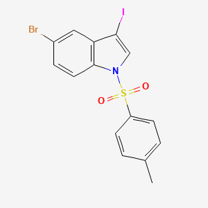 Chemical structure of 5-bromo-3-iodo-1-tosyl-1H-indole