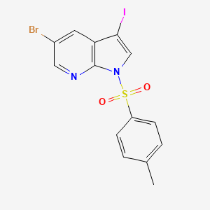 Chemical structure of 5-bromo-3-iodo-1-tosyl-1H-pyrrolo[2,3-b]pyridine
