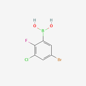 Chemical structure of 5-Bromo-3-chloro-2-fluorophenylboronic acid