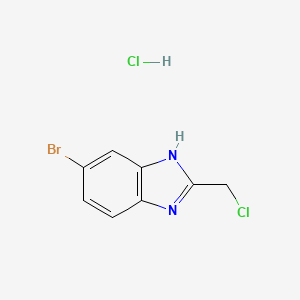 Chemical structure of 5-Bromo-2-(chloromethyl)-1H-1,3-benzodiazole hydrochloride