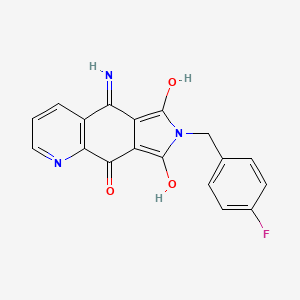 Chemical structure of 5-Amino-7-(4-fluorobenzyl)-9-hydroxy-6H-pyrrolo[3,4-g]quinoline-6,8(7H)-dione
